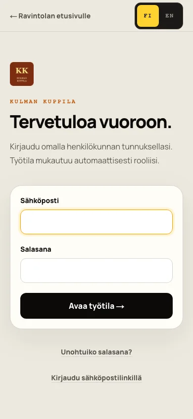 Keittiönäytön rinnakkaiset sarakkeet puhelimella.